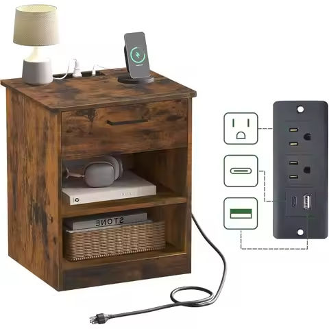 GALAXHERO Nightstand with Charging Station 2 Drawer End Table for Bedroom Farmhouse Side Table with USB Ports and Outlets https://tinyurl.com/23b5ogws