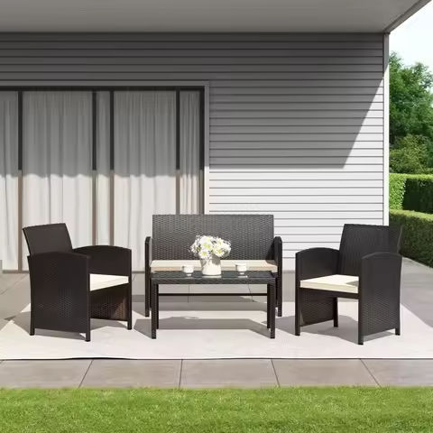 5 Piece Outdoor Furniture Set with Coffee Table, Modern Rope Woven Patio Conversation Sofa Set with Olefin Braid https://tinyurl.com/2bwgggj9