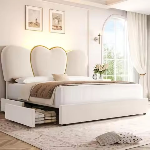 Queen Size Upholstered Platform Bed with LED Headboard, Grey,No Need Spring Box,Assembly Required,Bedroom Beds https://tinyurl.com/28ppnwu8