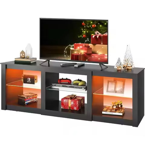 Boho TV Stand for 55 65 Inch TV, Rattan Entertainment Center with Shelves, Cabinets and Sliding Doors, TV Media Console Table https://tinyurl.com/22nqegcq