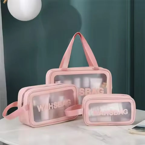 Portable Makeup Bag Large Capacity Make Up Brushes Lipstick Powder Travel Cosmetics Storage Toiletry Bag Waterproof Transparent https://tinyurl.com/26zjkxrt