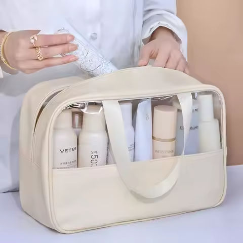 Portable Travel cosmetic bag Women Transparent Makeup Bag Large-Capacity Bath Wash Bags Multifunction Waterproof Storage Case https://tinyurl.com/2y353m5g