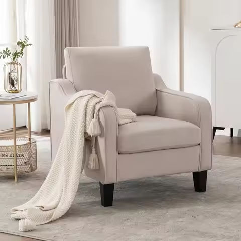 Ezra Accent Chair, Living Room, Cream,Durable, fabric upholstery,Cushioned armrests and padded seat https://tinyurl.com/27cjrzme