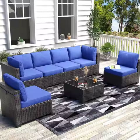 4 Pieces Patio Conversation Set Outdoor Rattan Patio Furniture Set Wicker Chairs with Soft Cushion and Glass Table for Pa https://tinyurl.com/24rd52w4