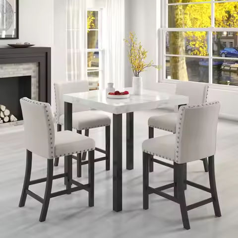 Round Dining Table Set for 4,Small Round Kitchen Tables with 4  Dinner Chairs, Modern Circle 5 Piece Dining Table https://tinyurl.com/27strwws