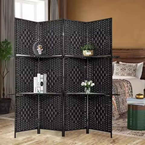 8 Panel for room Divider Hand Woven Folding Screen with Hinges Portable Freestanding Partition for room Separation Black https://tinyurl.com/25javev9