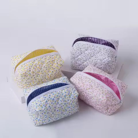Storage Organizer Floral Puffy Quilted Makeup Bag Flower Printed Cosmetic Pouch Large Travel Cosmetic Bag Makeup Accessory https://tinyurl.com/2ycoxnz9