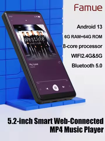 Famue BF88 5.2″ Large Screen HiFi MP4 Player ，Video Player，Android 13 6+64GB  Google Play MP3 Bluetooth 5.3 Lossless Music https://tinyurl.com/27fyk8lf