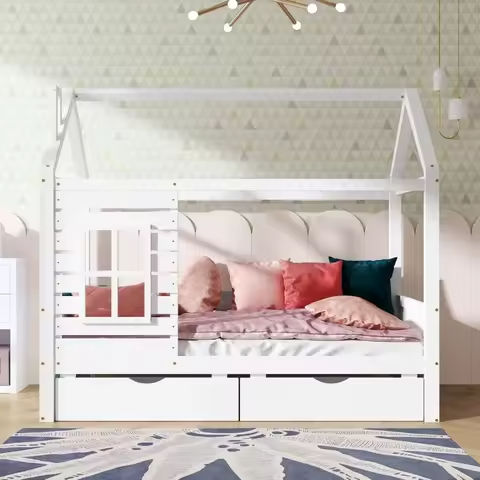 Children Beds, Wooden Twin Size Double Loft Bed with Slide and Ladder, L-Shaped Bed Frame with Full-Length Guardrail https://tinyurl.com/2ar93puf
