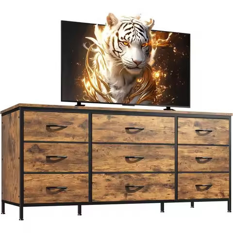 9 Drawer Dresser for Bedroom, Mid Century Style Fluted Dresser,59″ Dresser with 9 Drawers,Long Chest of Drawers TV Stand Dresser https://tinyurl.com/2csgsrmz