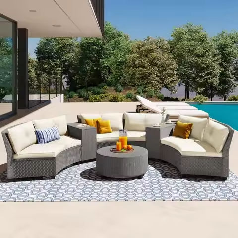 7 Piece Patio Furniture Set, Outdoor Dining Acacia Wood Table Top Rattan Conversation Set with Soft Cushions6 Chairs & 1 Table https://tinyurl.com/28p2jhlr