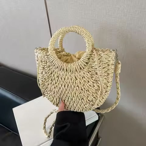 Handwoven Straw Rattan Half-Moon Beach Handbag Large Capacity Women Summer Hollow Out Crossbody Shoulder Bag https://tinyurl.com/2yh28bhv