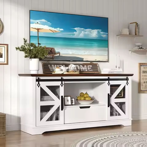 TV Stands for Living Room, Mid Century Modern TV Stand for 60/65/75 inch TV, Farmhouse Entertainment Center with Storage https://tinyurl.com/23xf74k6