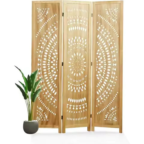 Room Divider White Screen Partition Bamboo Print 4-Panel Framed Room Screen/Divider Divivories Home Decor Garden https://tinyurl.com/26cdslbs