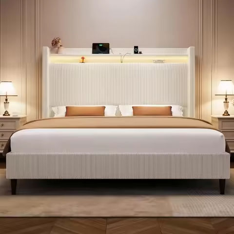 Queen Bed Frame, Velvet Upholstered Platform Bed With Vertical Channel Tufted Headboard, Mattress Foundation With Strong Wooden https://tinyurl.com/26sucdff