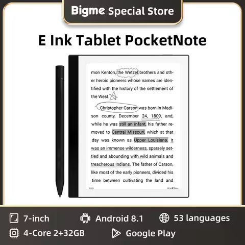 BIGME PocketNote Ebook Reader, 7-inch E-ink Screen ereader Tablet, Electronic Book e reader, support Google Play, kindle APP https://tinyurl.com/2dkfn9kj