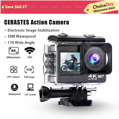 Action Camera 5K30FPS 4K60FPS 48MP 2.0 Touch LCD EIS Dual Screen Wi-Fi 170D DVR Webcam Waterproof 30M 5X Zoom Sports Camera https://tinyurl.com/2dnpv3yn