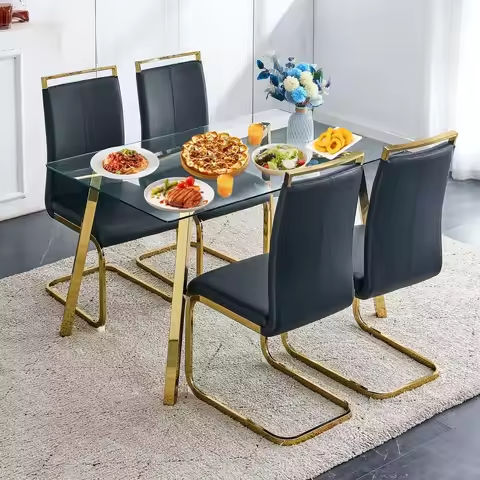 5 Pcs Modern Clear Glass Dining Table Set, 51” Luxury Rectangular Kitchen Table Set, 4 Person Minimalist Dinner Room Table Set https://tinyurl.com/2c5a9jkc
