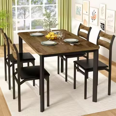 Walnut Brown Finish 5pc Dining Set Rectangular Table and 4 Side Chairs Tufted Upholstered Seat Back Wooden Kitchen Set Dining Ro https://tinyurl.com/26d2jurm
