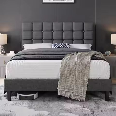 King Size Bed Frame with Headboard and Charging Ports Modern Low Profile King Platform Bed Frame with LED Lights Wave Like https://tinyurl.com/2dm7zpld