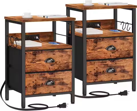 LIRY Collection – Farmhouse Nightstands with Charging Station, Set of 2 Bedside Tables, Side Tables with Drawer https://tinyurl.com/22pbnanp