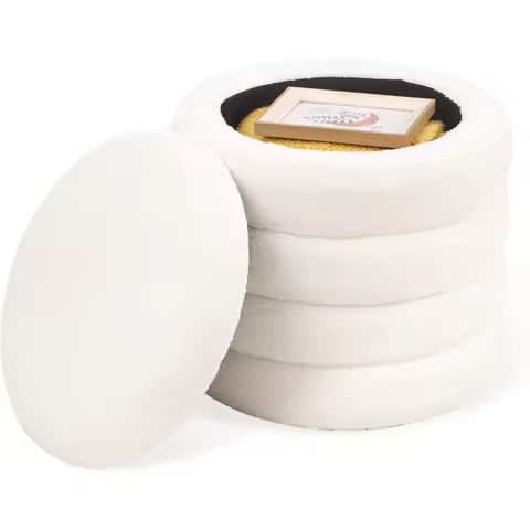 Vanity Stool for Makeup Room, Round 360° Rotatable Ottoman Foot Stool, Footrest with backrest, Small Chair for Bathroom https://tinyurl.com/25v3ssf9