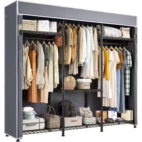 Armoire Wardrobe Closet, 72″ Tall Wood Cabinets with 4 Doors, Clothing Storage Closet Wardrobe with Adjustable Shelves, Hanging https://tinyurl.com/253hwtq7