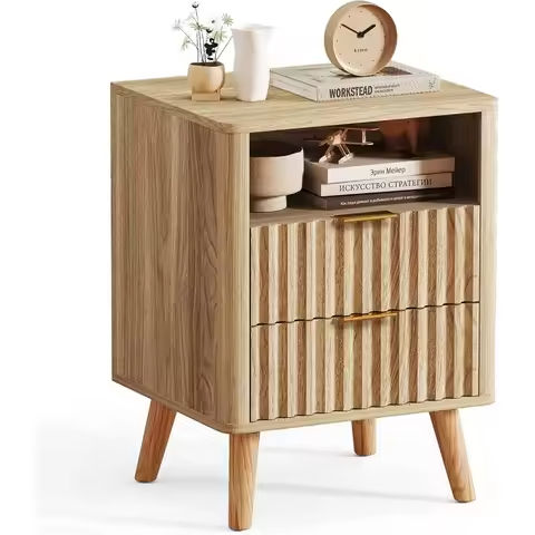 Tribesigns Nightstands, 2-Drawer Modern Night Stand with Open Storage Space, Wood Bed Side Table, Tempered Glasses End Table https://tinyurl.com/224mk66r