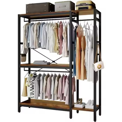 Wardrobe 4 Door with Storage Shelevs, Armoire Wardrobes Closet with Hanging Rod, Wooden Handles, Armoire Closet w/Wood Grain https://tinyurl.com/22ao35du
