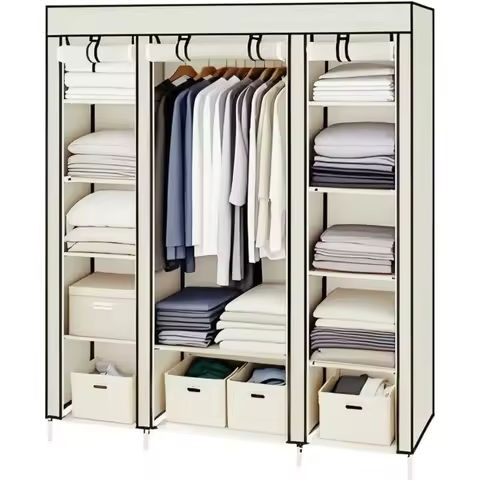Metal Armoire Wardrobe Closet, Heavy-Duty Rustproof Steel Storage Cabinet with 4 Fixed Shelf and 1 Hanging Rod https://tinyurl.com/26z98374