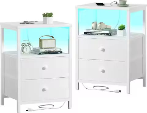 Nightstands Set of 2 with Charging Station Rattan Night Stand with Drawer Boho Bedside Table with USB and Type-C Ports Bed Side https://tinyurl.com/23jbcpzv