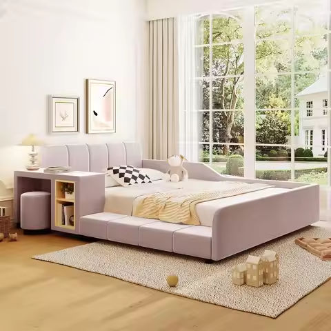 Modern Full Upholstered Kids Princess Full Pinewood Platform Beds with Bunny Headboard, Children Beds https://tinyurl.com/227fcsad