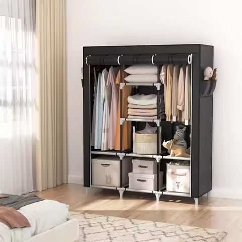 Closet Wardrobe Portable Organizer Storage Rack Clothes Shoe Clothing Shelf Dustproof Non-woven Fabric Quick and Easy to Assembl https://tinyurl.com/26ebp2wt