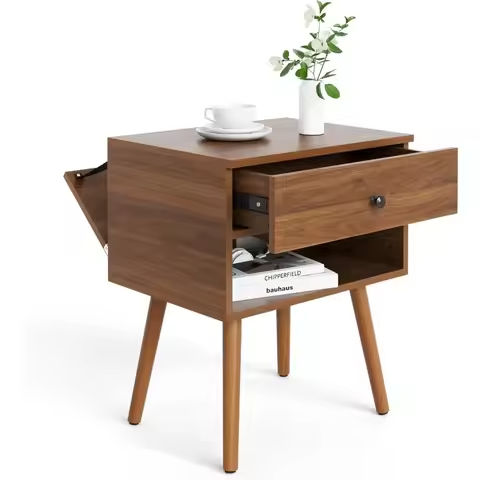 24″ Fluted Nightstand with Charging Station, Wooden End Table with 2 Drawers Storage, Curved Profile Design, Modern Bedside Cabi https://tinyurl.com/23neps5l
