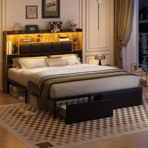 Twin Size Bed Frame with 4 Storage Drawers, Upholstered Platform Bed Frame with Type-C & USB Ports, Solid Wood Slats,black https://tinyurl.com/26w3n8gv
