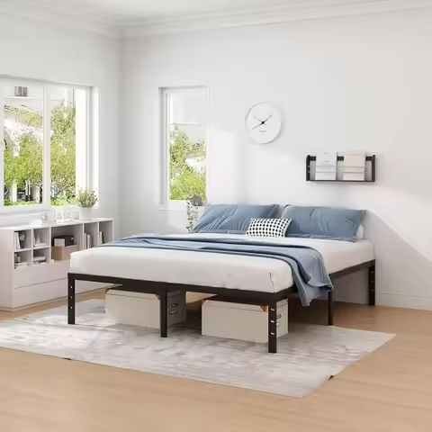 King Size Bed Frame with Tall Headboard, 55.3″ Corduroy Upholstered Platform Bedframe with LED Lights & Charging Station https://tinyurl.com/2c9rabwz