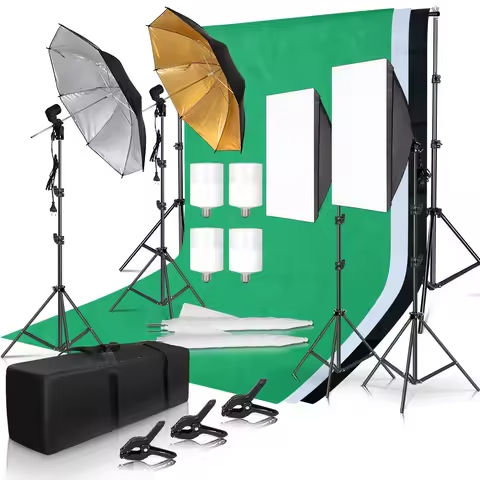 Photography Photo Studio Softbox Lighting Kit With 2.6x3M Background Frame 3pcs Backdrops Tripod Stand Reflector Board 4Umbrella https://tinyurl.com/27kvpv23