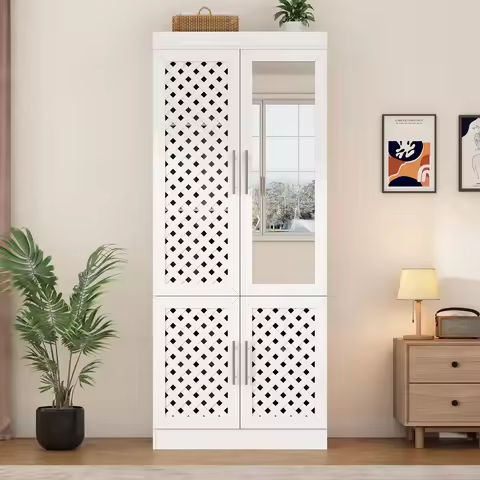 Wardrobe Closet with 2 Doors, Armoire Storage Closet Cabinet with Drawers, Hanging Rod, Freestanding Wooden Armoire Wardrobe for https://tinyurl.com/299fhxkh