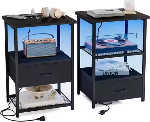 VASAGLE Nightstand, Side Table with Fabric Drawer, 24-Inch Tall End Table with Storage Shelf https://tinyurl.com/26kwtsdn