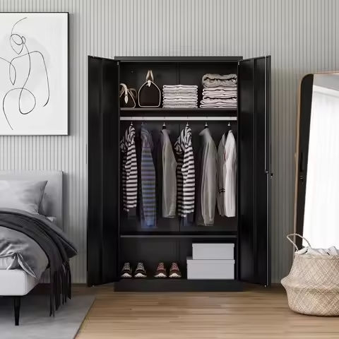 3 Doors Armoire Wardrobe Closet with 3 Drawers & Mirror, Modern Wooden Bedroom Armoires with Hanging Rod Led Lights for Bedroom, https://tinyurl.com/22e4bsbh
