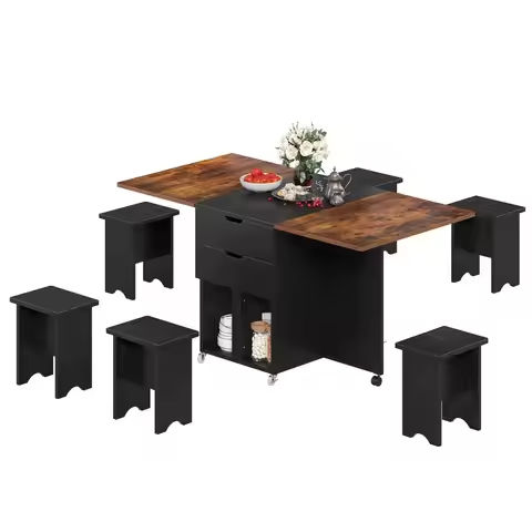 Round Dining Table Set, Mid Century Modern Small Round Dining Table Set, Saving Space (Table + 4 Brown Chairs) https://tinyurl.com/2yol5q9y