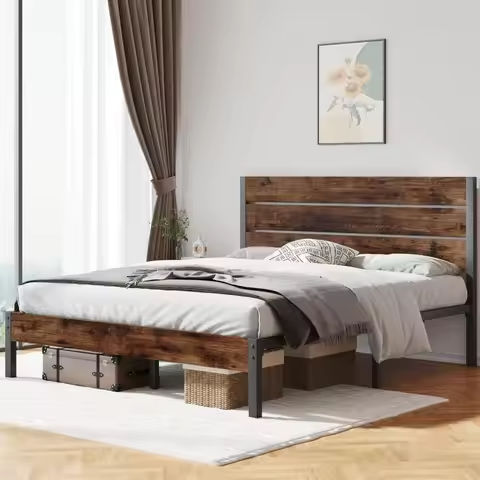 Twin/Full/Queen Size Modern Metal Bed Frame No Box Spring Needed Reinforced Steel Structure with Heavy Duty Metal Slats https://tinyurl.com/2dfer3ey