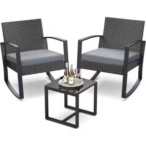 5 Piece Wicker Bistro Patio Conversation Furniture Set, Includes 2 Chairs, 2 Ottomans, and Side Table, Ideal for Porch, Balcony, https://tinyurl.com/28ze9luj