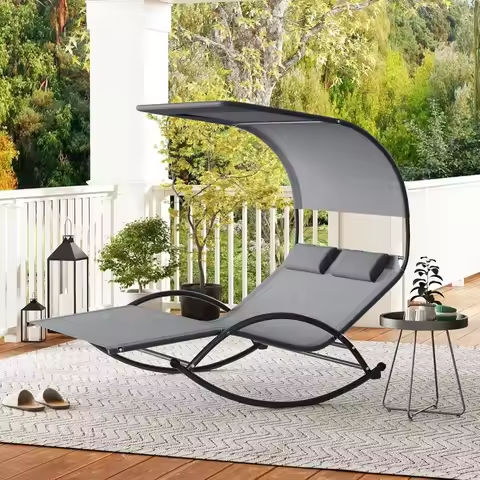 2-piece Chaise Lounge with Adjustable Backrest and Sunshade, Black https://tinyurl.com/24q97pyf