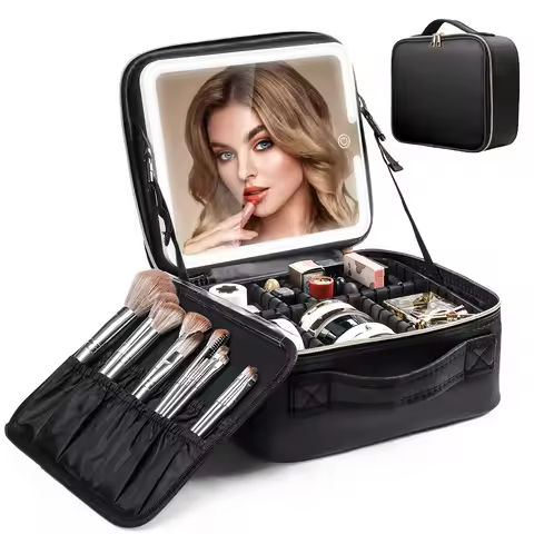 Travel Makeup Bag With LED Lighted Mirror, Makeup Train Case With Adjustable Dividers For Home,Gift,Vacation https://tinyurl.com/2xw2psma