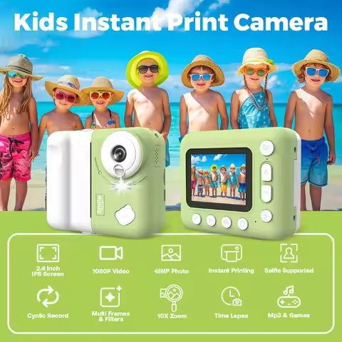 Kids Instant Print Camera Kids Camera 1080P Digital Camera for Kids 2.4 Inch IPS Screen 10X Zoom Built-in Battery with Thermal https://tinyurl.com/242hj6fo