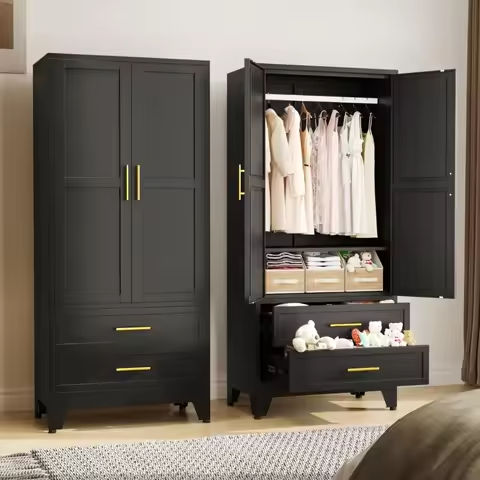 Metal Storage Wardrobe Cabinet with Doors, Black 72” Steel Wardrobe Closet, Employees Locker Closet Clothing Coat Steel Wardrob https://tinyurl.com/26ffe9uu