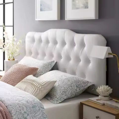 Full/Queen Headboard with Storage Shelf and Drawers, Morden White Headboard with Charging Station & LED Lights, Wood Deep Bookca https://tinyurl.com/2cujlyqa