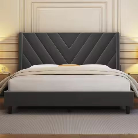 HOOMIC Upholstered Bed Frame with Adjustable Headboard, Soft Linen Fabric, Strong Supporting Structure, Noise-Free Allewie https://tinyurl.com/22jwv6wt