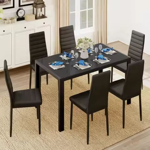 5-Piece Dining Table Set with 1 Glass Dining Table and 4 PVC Chairs, Modern Dining Table Set for Kitchen https://tinyurl.com/2adxwmkm